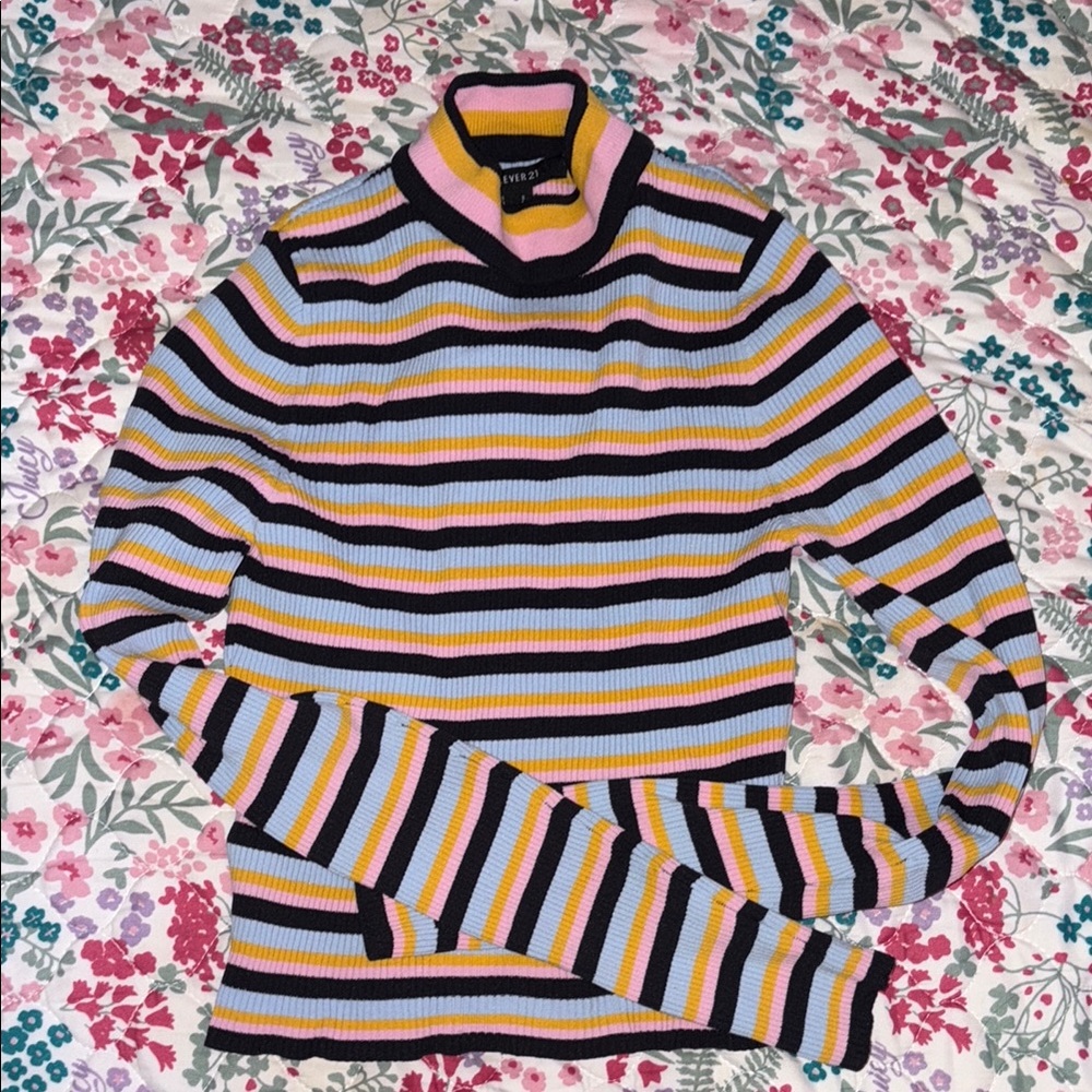 Forever 21 Multicolor Striped Turtleneck with Heart Shaped Cut out